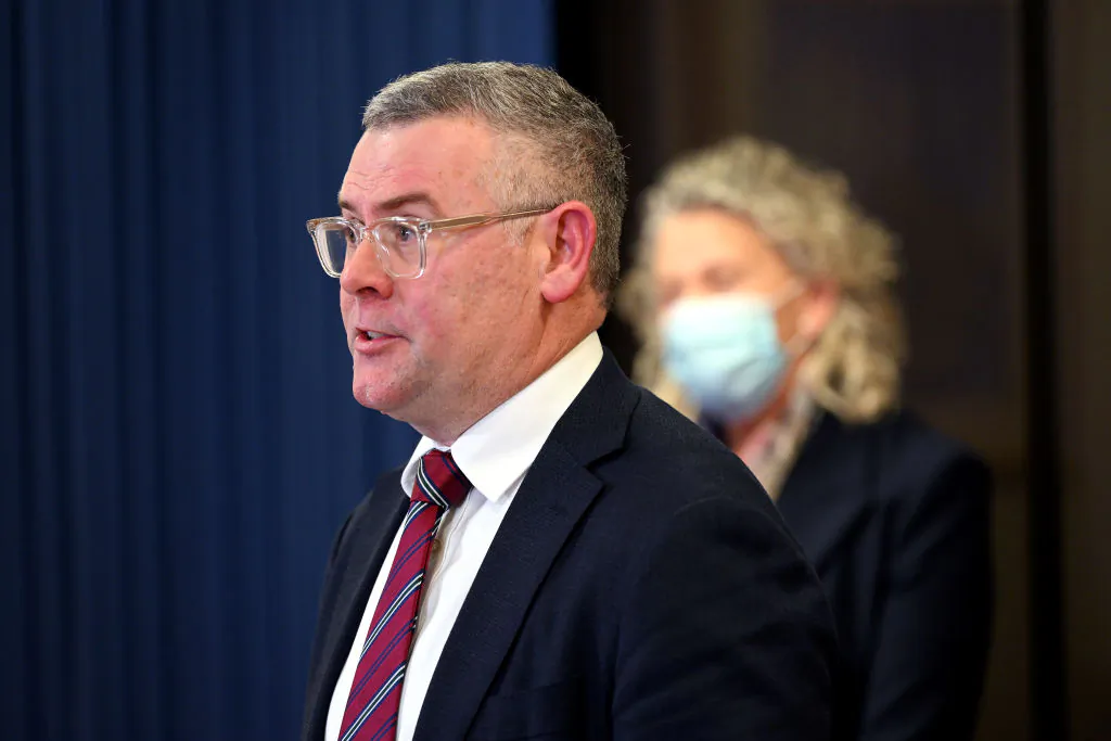 Agriculture Minister Murray Watt speaks during a press conference in Brisbane, Australia, on July 22, 2022. (Dan Peled/Getty Images)