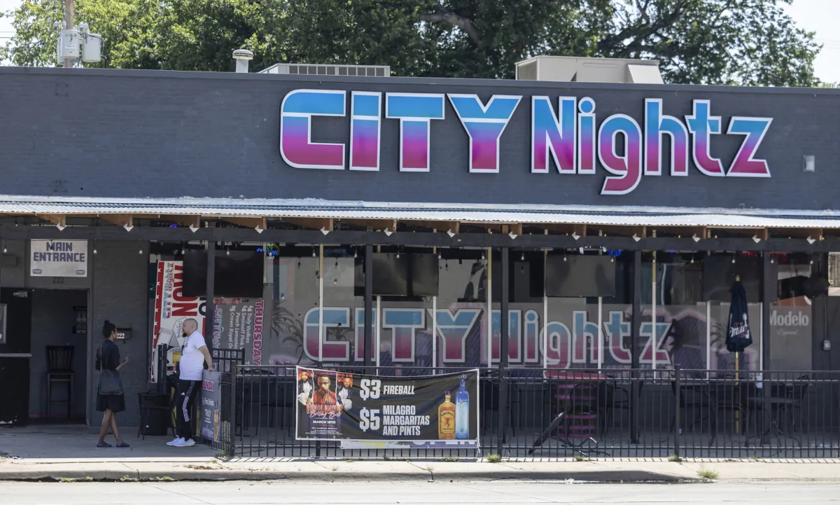 The scene of a shooting at City Nightz nightclub in Wichita, Kan., on July 2, 2023. (Travis Heying/The Wichita Eagle via AP)
