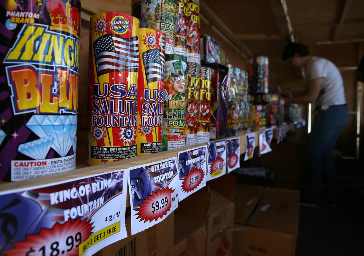 Fireworks are displayed on a shelf in a file photo. (Justin Sullivan/Getty Images)