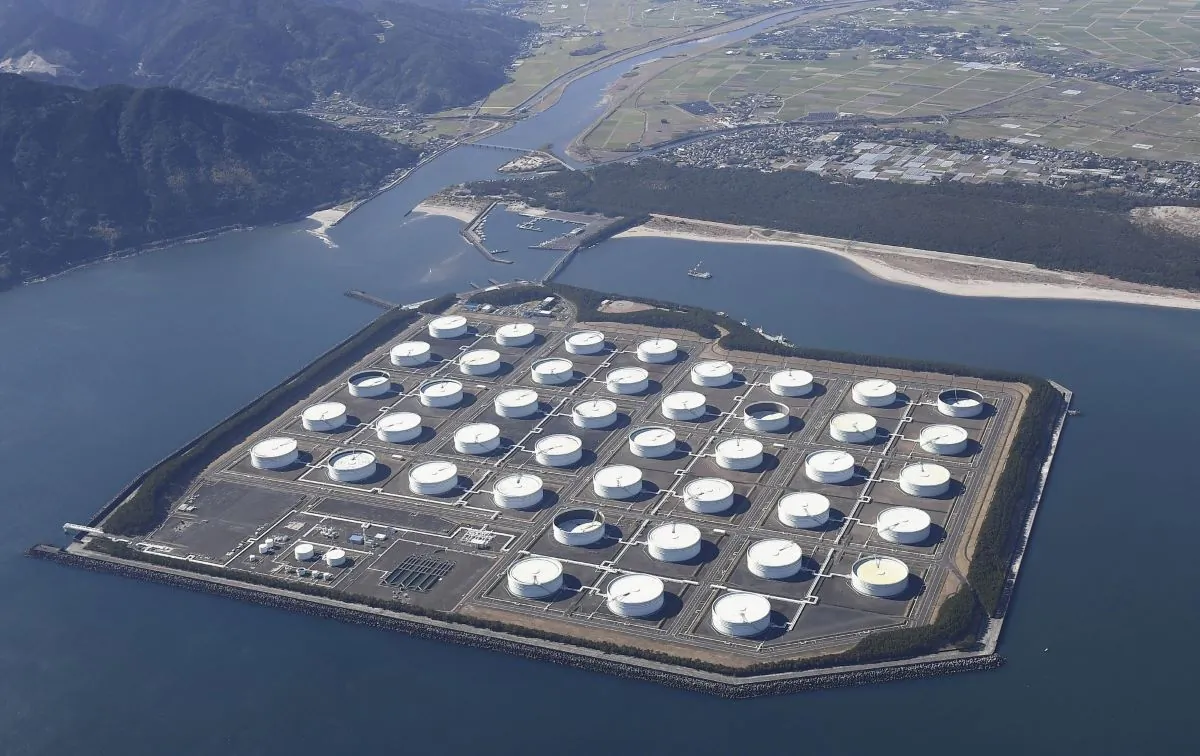 An aerial view shows Shibushi National Petroleum Stockpiling Base in Kagoshima prefecture, Japan, on Jan. 18, 2019. (Kyodo/via Reuters)