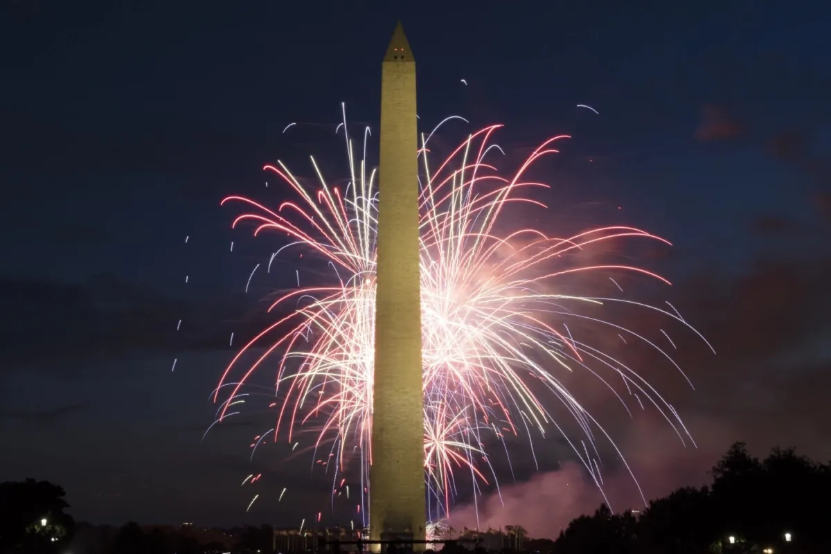 Fireworks explode over the Washington Monument at the National Mall during the Independence Day celebrations in Washington, on July 4, 2022 (Jose Luis Magana/AP Photo)