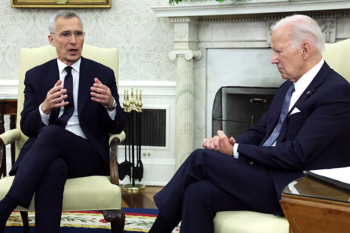 U.S. President Joe Biden meets with Secretary General of NATO Jens Stoltenberg in the Oval Office of the White House on June 13, 2023, in Washington. (Alex Wong/Getty Images)