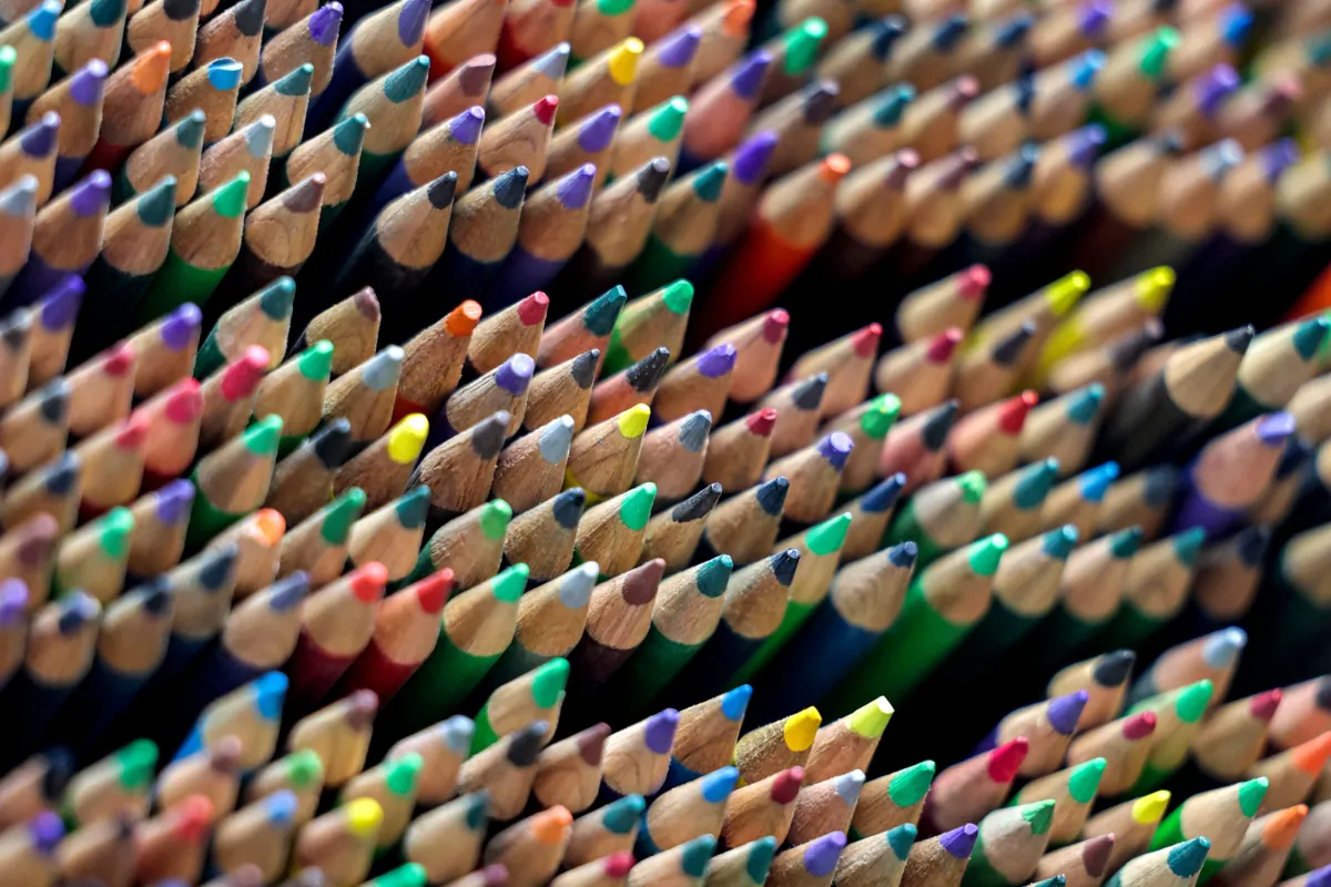 Colored pencils are displayed at the shop of Iranian merchant at the Grand Bazaar in Tehran, Iran, on May 22, 2023. (Atta Kenare/AFP via Getty Images)