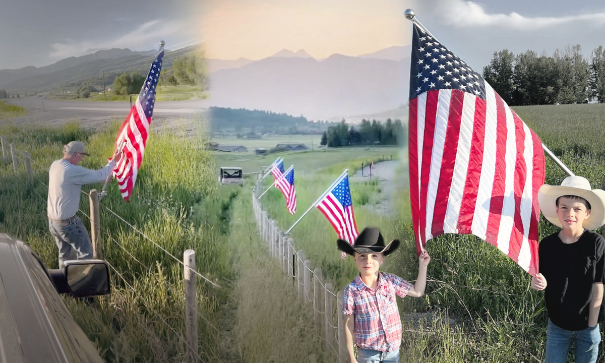 Family Who Fled California Celebrate July Fourth on Ranch by Flying Flags All Along Highway Fence Line