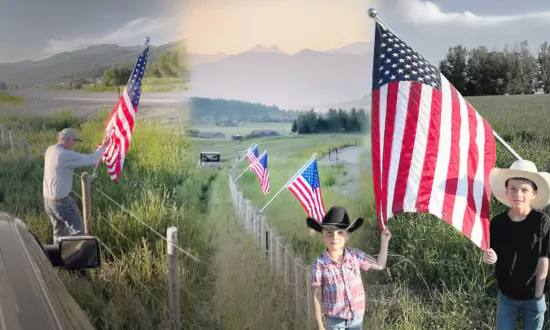 Family Who Fled California Celebrate July 4 on Ranch by Flying Flags All Along Highway Fence Line