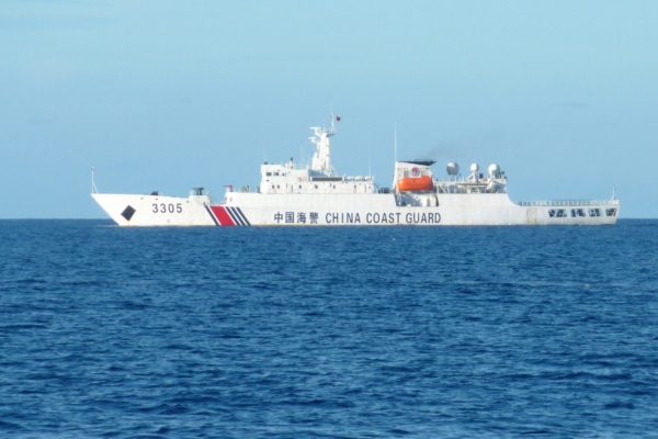 A Chinese coast guard ship patrols Scarborough Shoal in the South China Sea on Oct. 6, 2022. (STR/AFP via Getty Images)