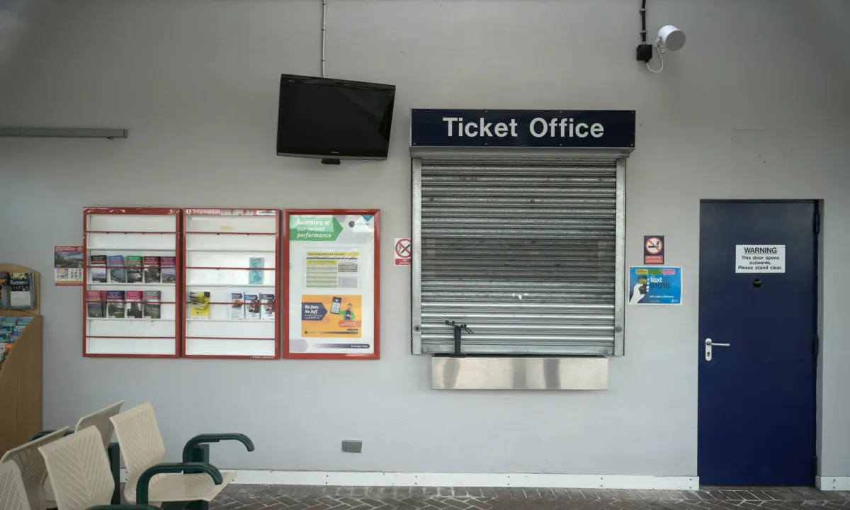 The closed and shuttered ticket office at Morecambe Station in Morecambe, United Kingdom, on July 5, 2023. (Christopher Furlong/Getty Images)