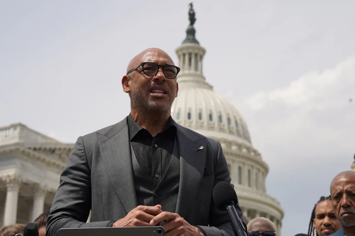 Harvey Mason Jr., CEO of the Recording Academy speaks during Grammys On The Hill: Advocacy Day in Washington on April 27, 2023. (Leigh Vogel/Getty Images for The Recording Academy)