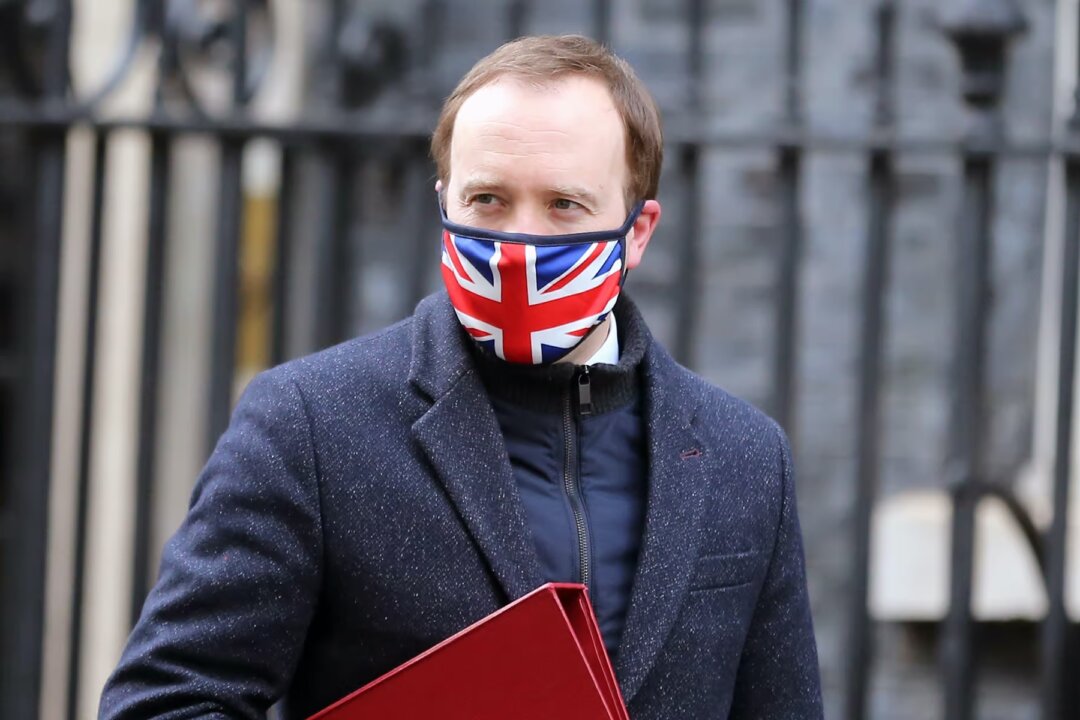 Former UK Health and Social Care Secretary Matt Hancock is seen outside 10 Downing Street in London, on Feb. 15, 2021. (I T S/Shutterstock)
