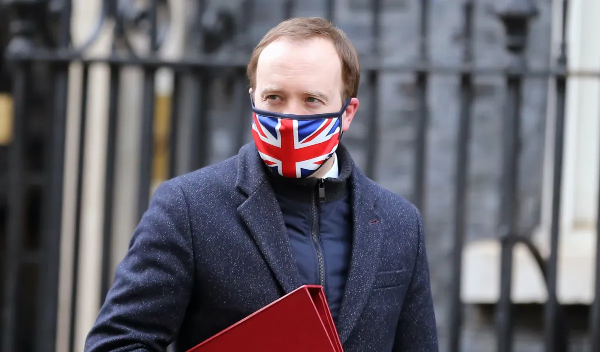 UK Secretary of State for Health and Social Care Matt Hancock is seen outside 10 Downing Street in London, UK, on Feb. 15, 2021. (I T S/Shutterstock)