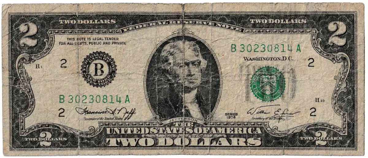 A $2 bill is seen in a file photo. (US Bureau of Engraving and Printing)