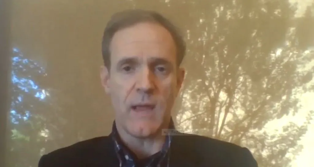 Samuel Gregg, D.Phil. distinguished fellow in Political Economy and Senior Research Faculty at the American Institute for Economic Research is interviewed on EpochTV’s “Crossroads” program on June. 28, 2023. (EpochTV/screenshot)