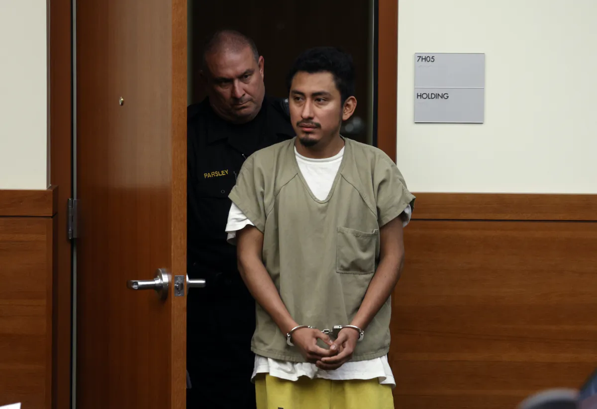 Gerson Fuentes, the man accused of raping and impregnating a 9-year-old Ohio girl, enters Franklin County common pleas court for his bond hearing in Columbus, Ohio, on July 28, 2022. (Paul Vernon/AP Photo)