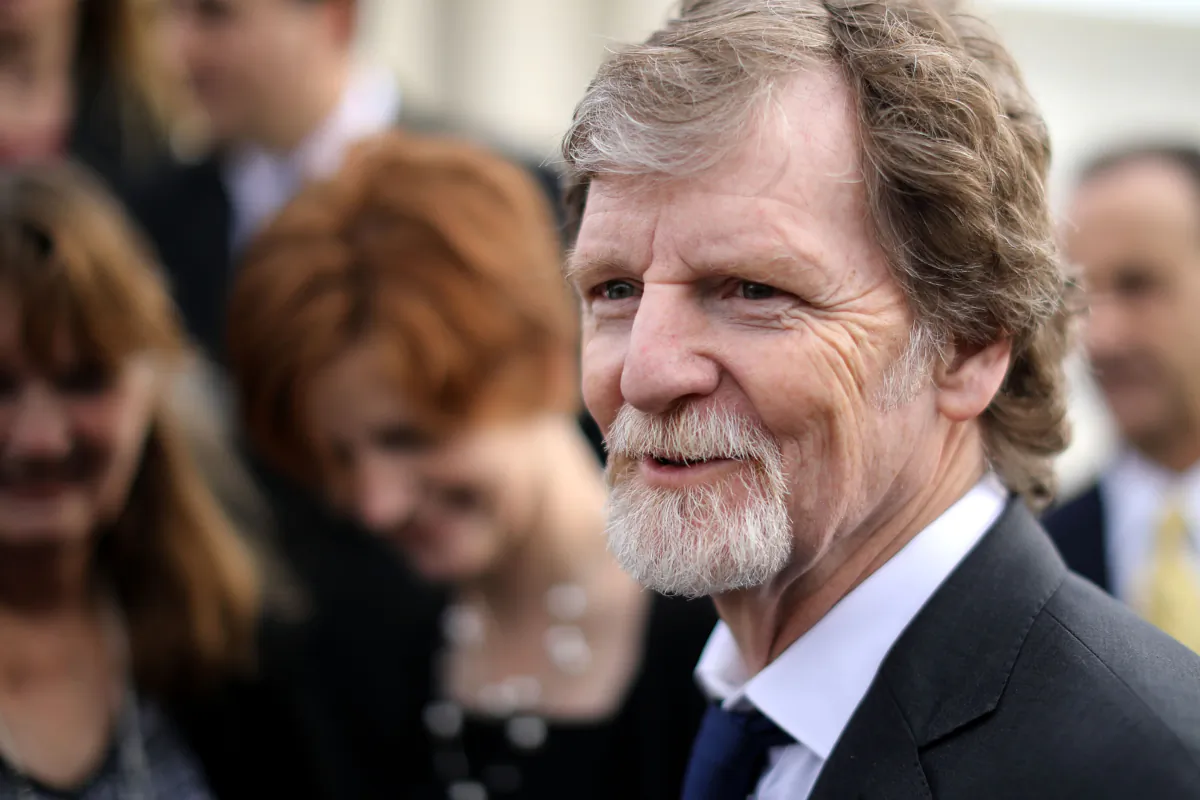 Baker Jack Phillips talks with journalists in front of the Supreme Court after the court heard the case of Masterpiece Cakeshop v. Colorado Civil Rights Commission in Washington on Dec. 5, 2017. (Chip Somodevilla/Getty Images)