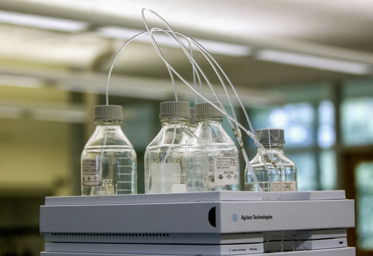 Equipment used to test for perfluoroalkyl and polyfluoroalkyl substances, known collectively as PFAS, in drinking water is seen at Trident Laboratories in Holland, Mich., on June 18, 2018. (Cory Morse/The Grand Rapids Press via AP)