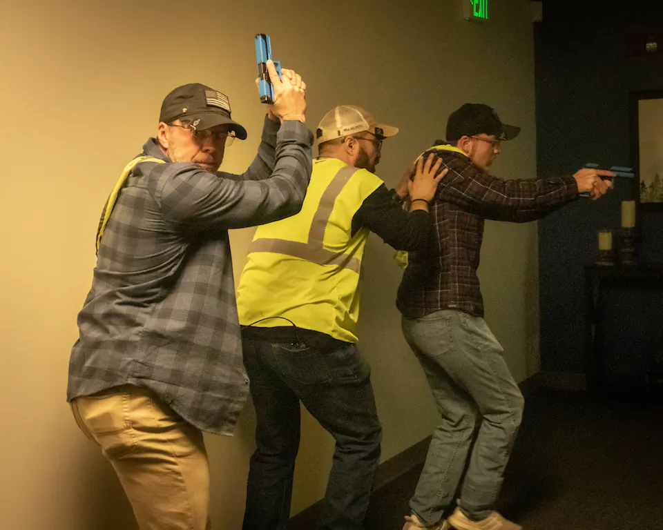 Able Shepherd clients participate in a training exercise as part of a "Defend the Flock" program. (Courtesy of Able Shepherd)