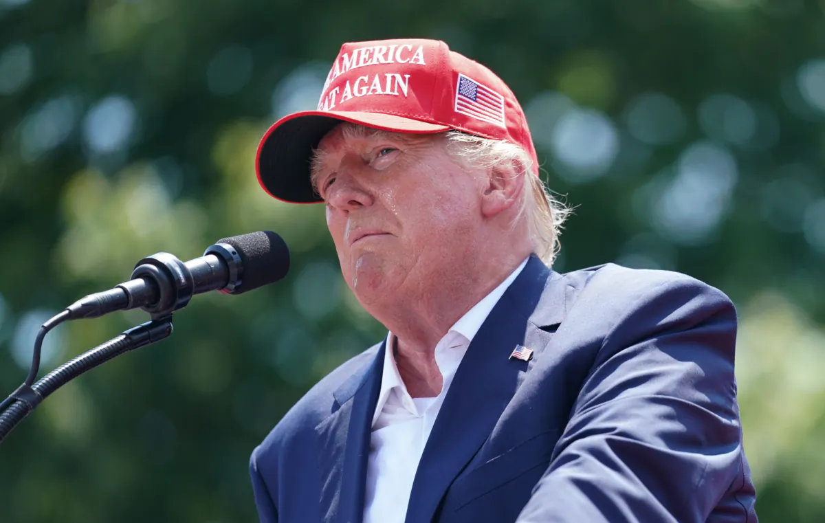 Former president Donald Trump speaks to a crowd during a campaign event in Pickens, S.C., on July 1, 2023. (Sean Rayford/Getty Images)