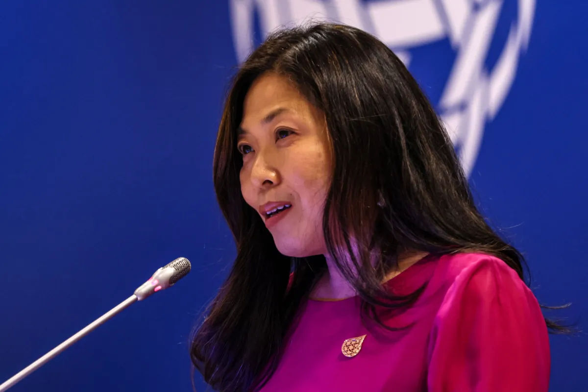 Canada's Trade Minister Mary Ng gives a press conference with Canada's Prime Minister (unseen) during the Asia-Pacific Economic Cooperation (APEC) summit in Bangkok on Nov. 18, 2022. (Jack Taylor/AFP via Getty Images)