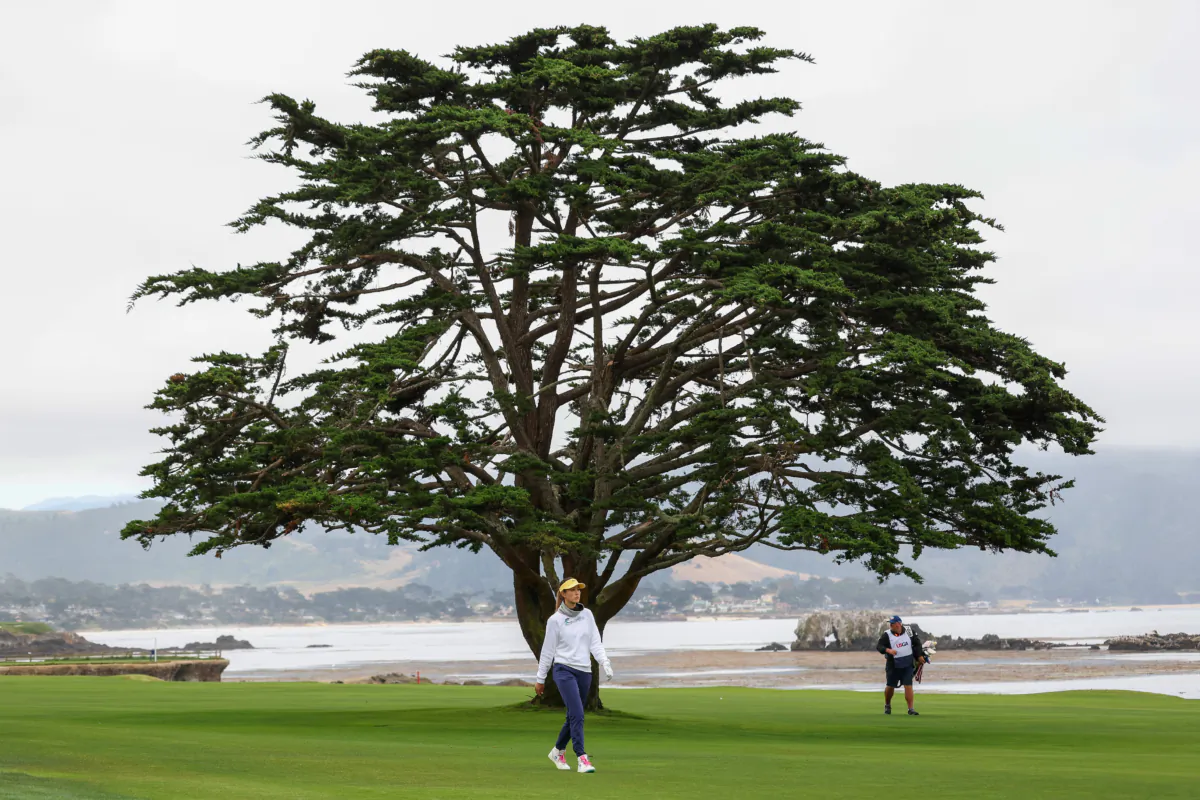 Michelle Wie West of the United States walks up the 18th hole during the first round of the 78th U.S. Women's Open at Pebble Beach Golf Links in Pebble Beach, Calif., on July 6, 2023 (Ezra Shaw/Getty Images)