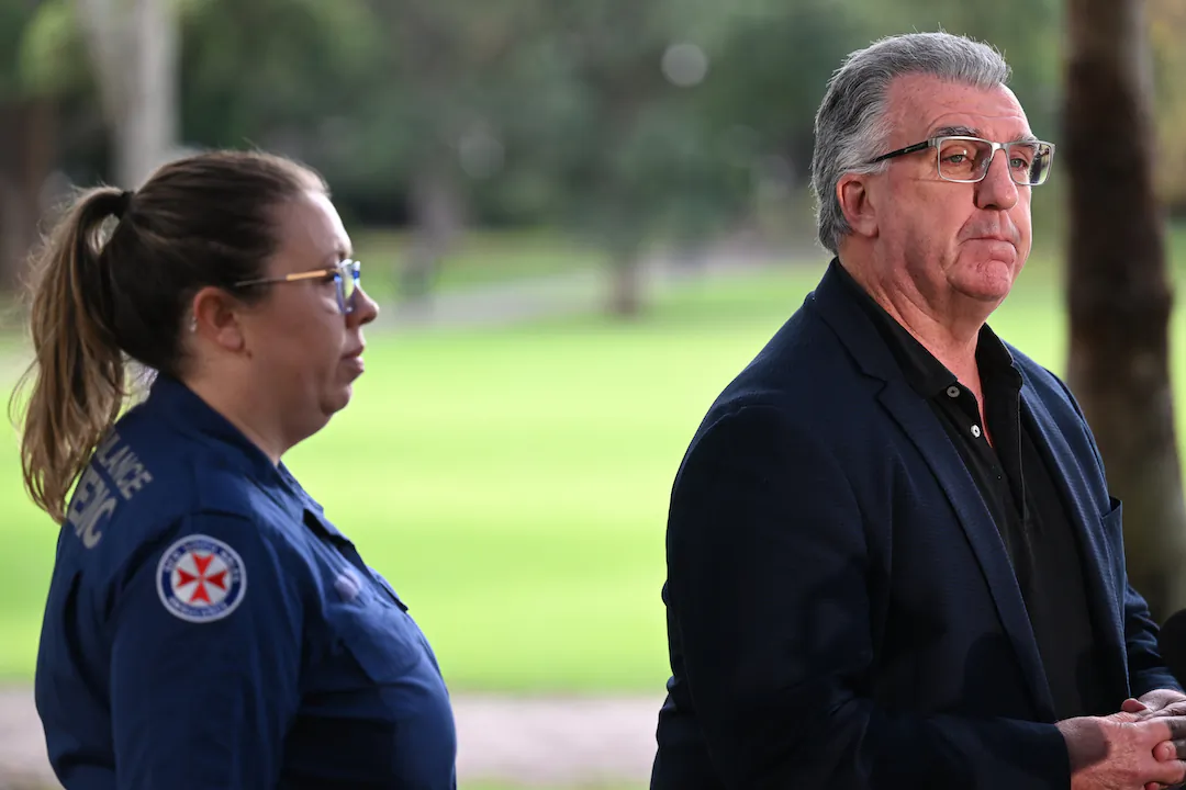 HSU NSW Secretary, Gerard Hayes speaks to the media during a press conference in Sydney, Australia on May 18, 2023. (AAP Image/Dean Lewins)