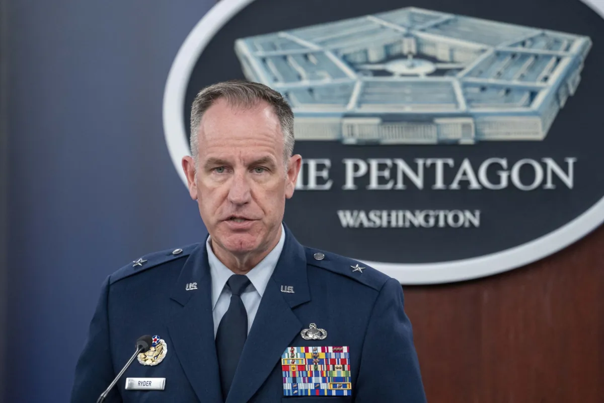 Pentagon spokesman U.S. Air Force Brig. Gen. Patrick Ryder speaks during a media briefing at the Pentagon, on July 6, 2023. (Alex Brandon/AP Photo)