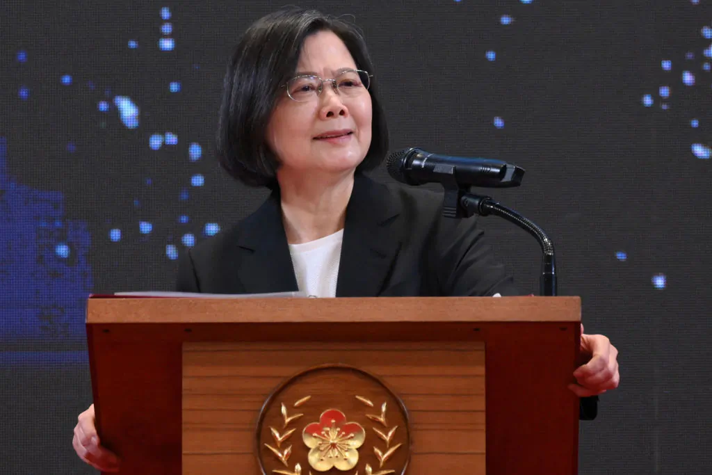 Taiwan's President Tsai Ing-wen speaks during a press conference on the seventh anniversary of her tenure, at the Presidential Office in Taipei on May 20, 2023. (Sam Yeh/AFP via Getty Images)