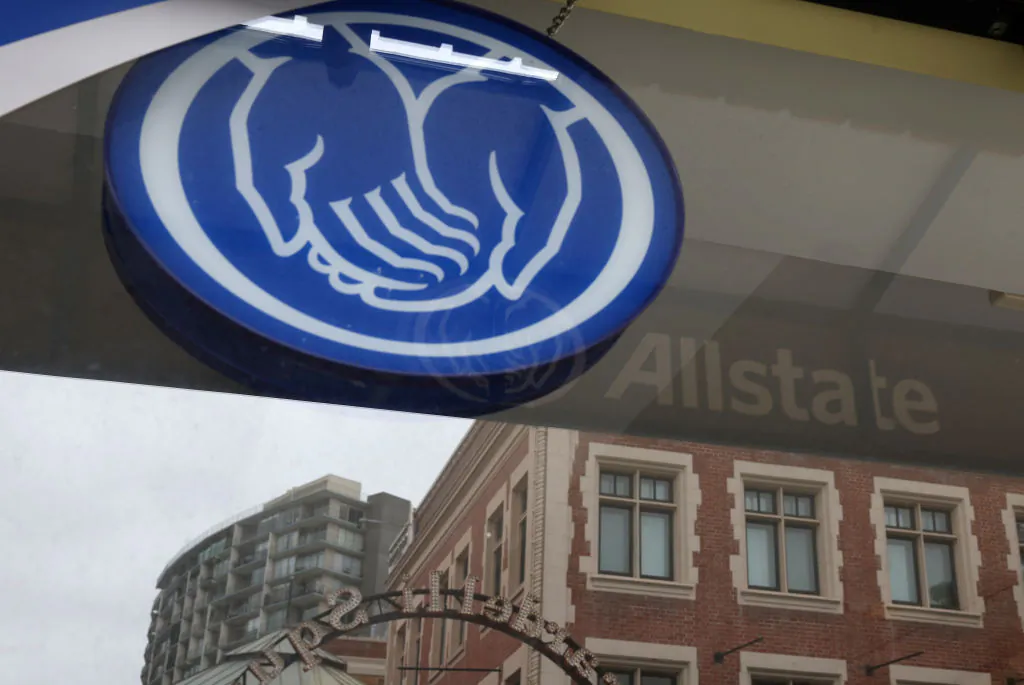 A sign is posted in the window of an Allstate Insurance office in San Francisco on June 9, 2023. (Justin Sullivan/Getty Images)