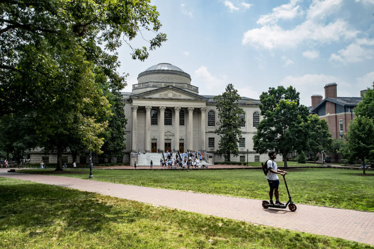 People walk on the campus of the University of North Carolina–Chapel Hill on June 29, 2023. (Eros Hoagland/Getty Images)