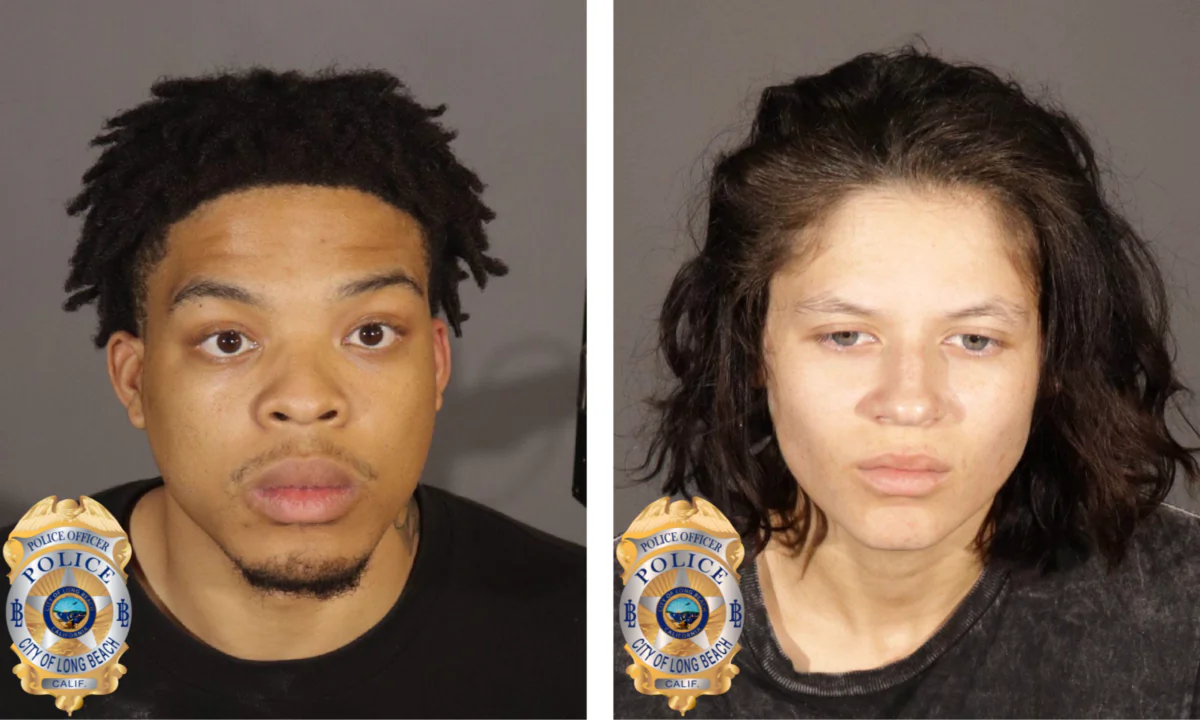 Reshawn Strother (L) and Destenee Sheree Scipio (R) in booking photos. (Courtesy of Long Beach Police Department)