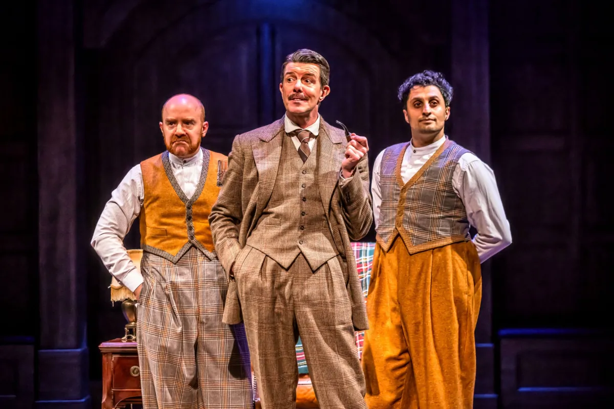 (L–R) Tom Detrinis, Gavin Lee, and Zuhdi Boueri star in "The 39 Steps," an exhilarating version of the 1935 film. (Brett Beiner)
