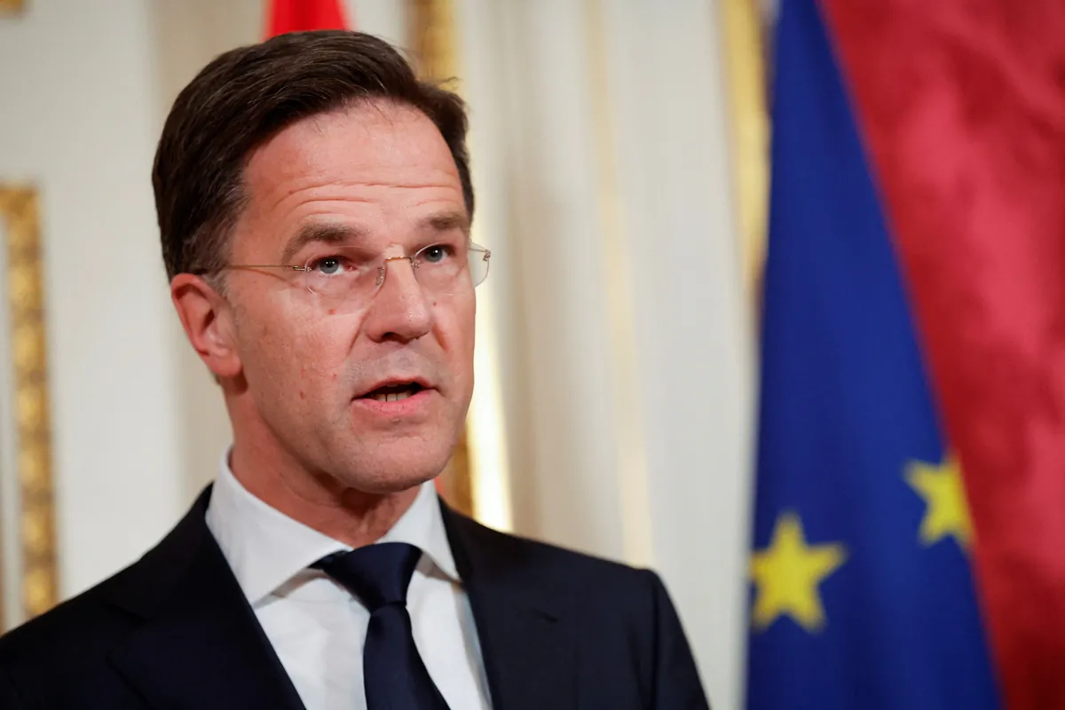 Dutch Prime Minister Mark Rutte speaks at a news conference with French President Emmanuel Macron (not pictured) in Amsterdam on April 12, 2023. (Piroschka van de Wouw/Reuters, File Photo)