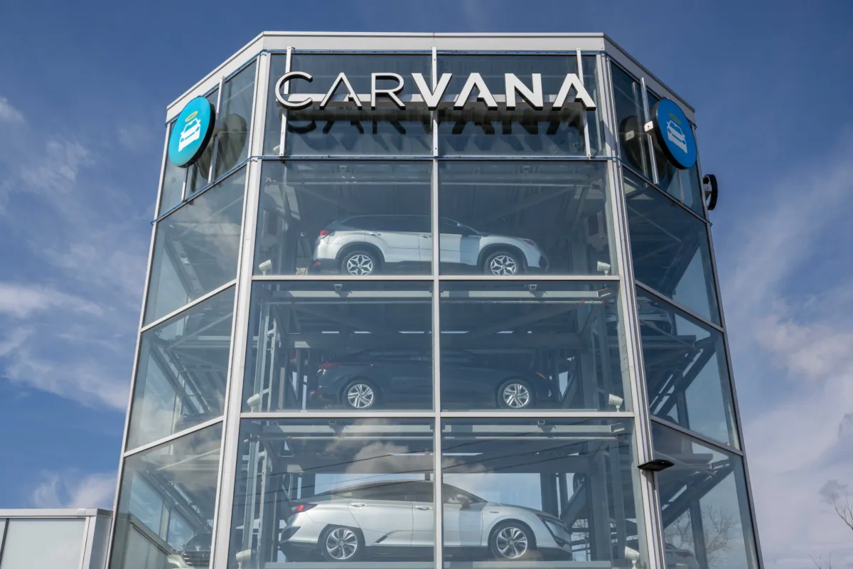Vehicles are seen on a display at a Carvana dealership in Austin, Texas, on Feb. 20, 2023. (Brandon Bell/Getty Images)