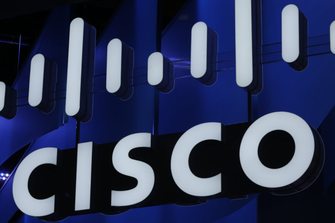 The logo of Cisco at the Mobile World Congress in Barcelona on Feb. 26, 2018. (Pau Barrena/AFP via Getty Images)