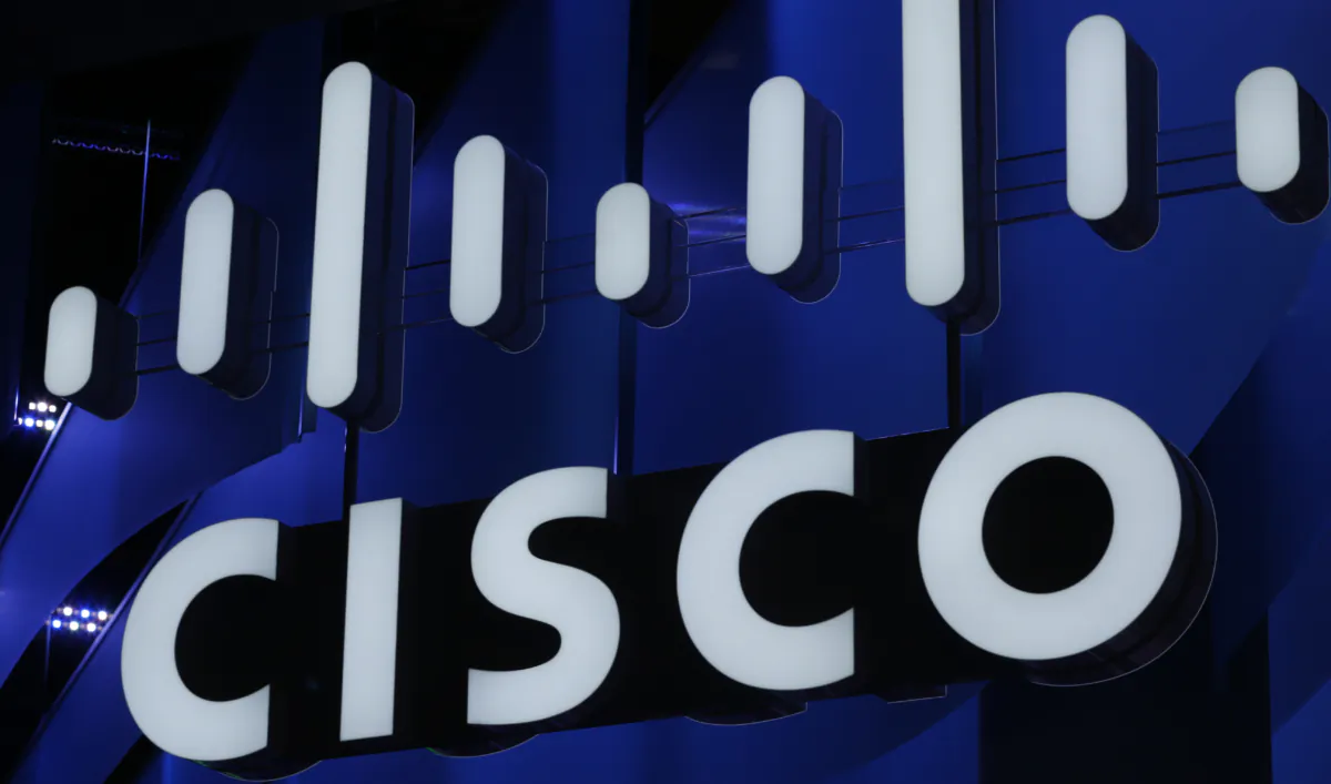 The logo of Cisco at the Mobile World Congress (MWC) in Barcelona on Feb. 26, 2018. (Pau Barrena/AFP via Getty Images)