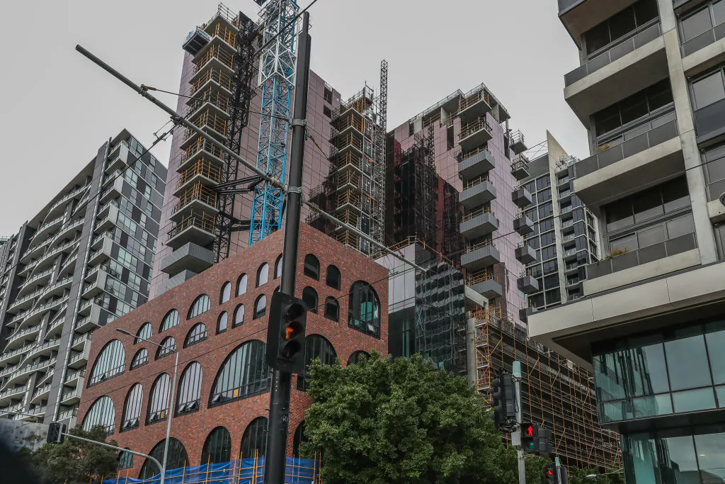 A construction site without construction workers is seen in Melbourne, Australia, on Sept. 29, 2021. (Asanka Ratnayake/Getty Images)