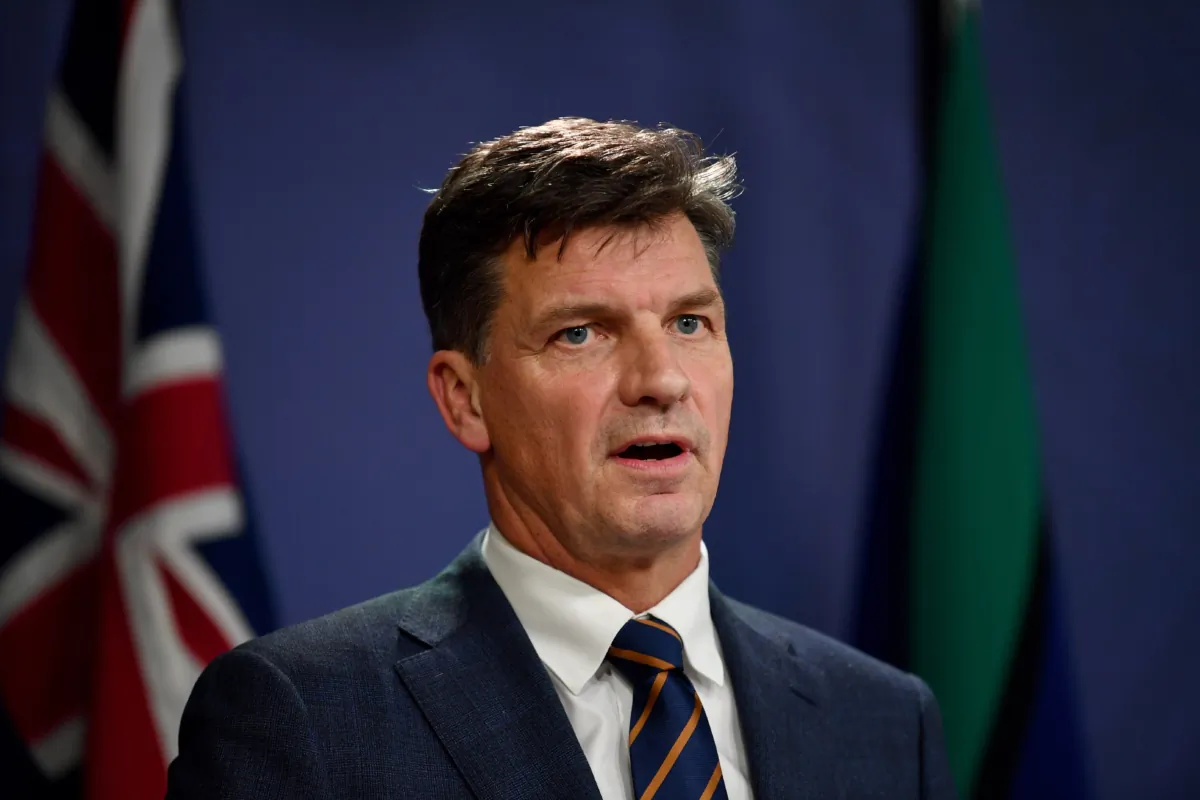 The Liberal Party's Angus Taylor speaks to the media during a press conference in Sydney, Australia, on July 4, 2023. (AAP Image/Bianca De Marchi)