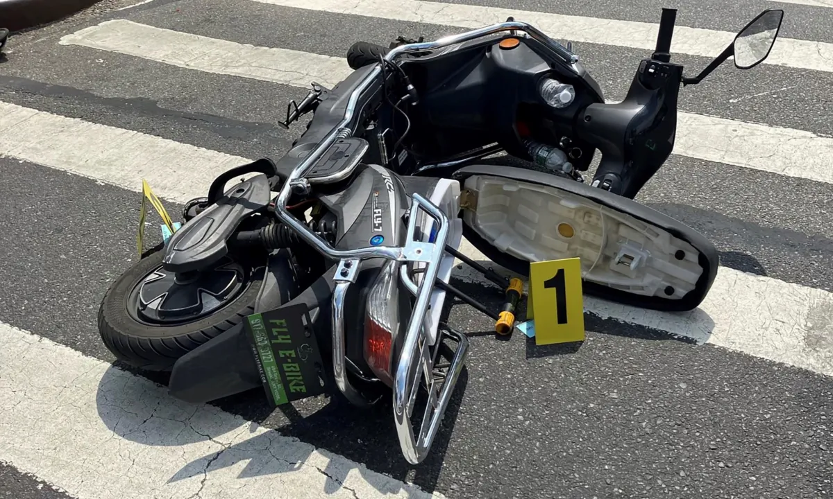 A motor scooter recovered at the scene of a shooting, in the Queens borough of New York on July 8, 2023. (New York City Police Department via AP)