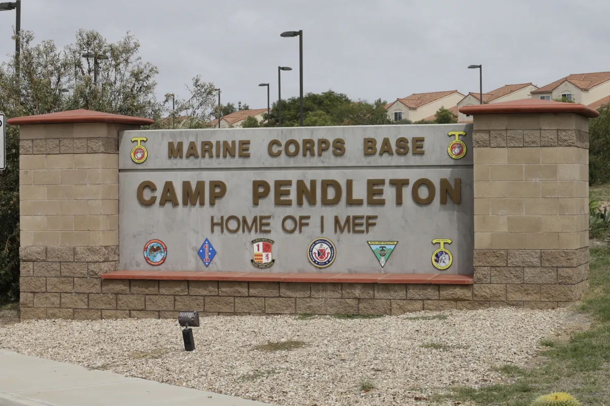 The entrance to Marine Corps base Camp Pendleton is seen in Oceanside, Calif., on Sept. 22, 2015. (Gregory Bull/AP Photo)