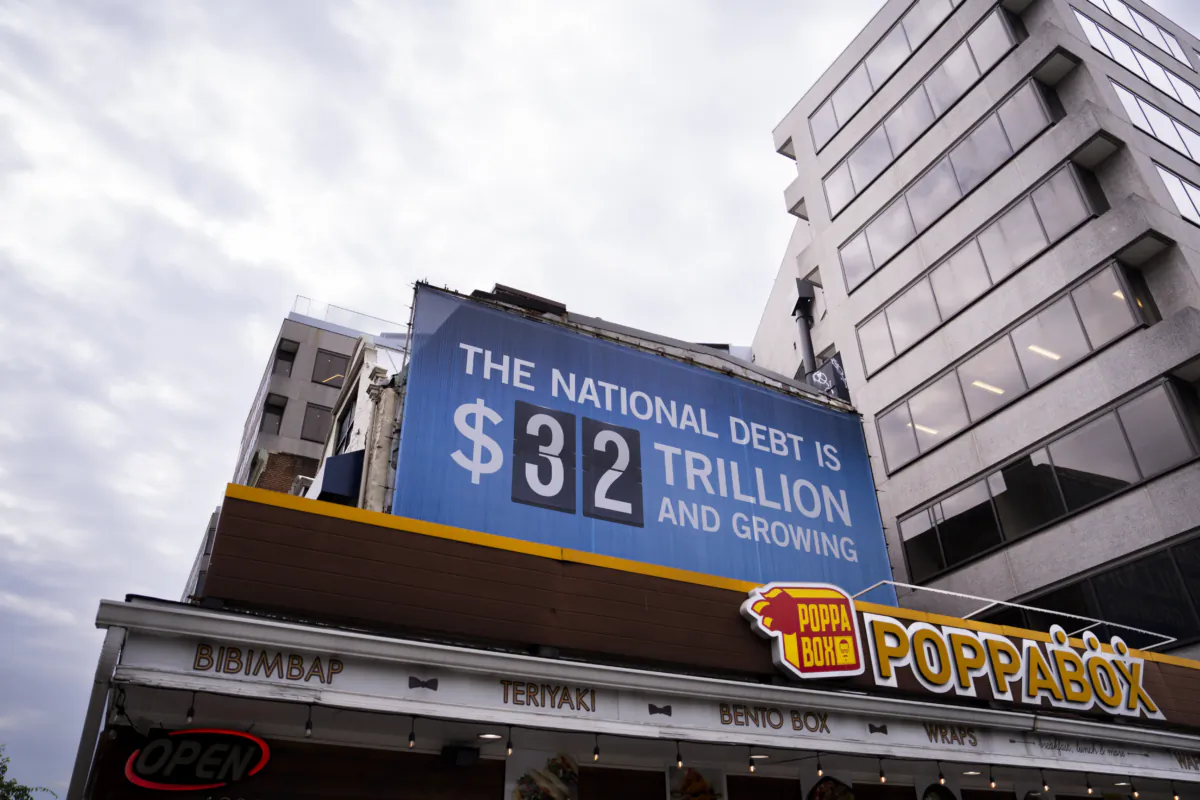 A billboard showing the U.S. national debt in Washington, on July 10, 2023. (Madalina Vasiliu/The Epoch Times)