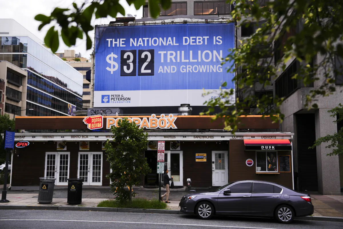 A billboard showing the U.S. national debt in Washington on July 10, 2023. (Madalina Vasiliu/The Epoch Times)