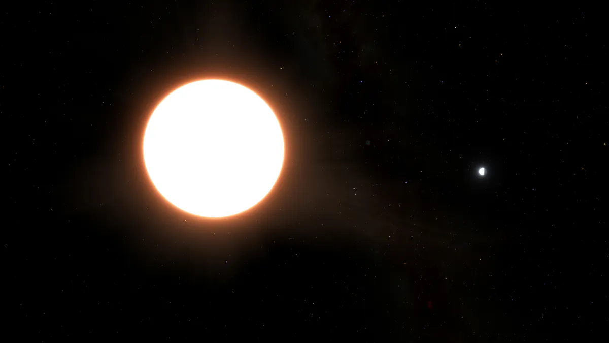 An artist's impression of the exoplanet LTT9779b orbiting its host star, located 264 light years from Earth. (Ricardo Ramírez Reyes/Universidad de Chile/Handout via Reuters)