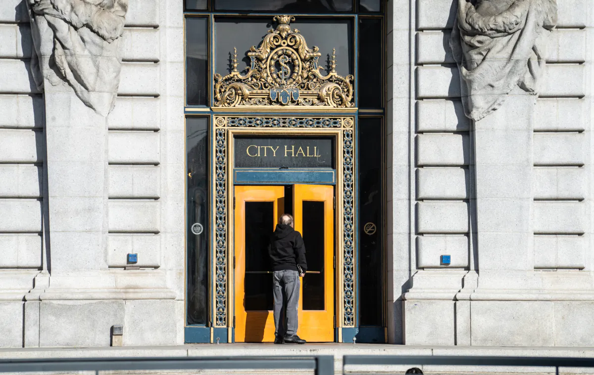 San Francisco City Hall on Feb. 22, 2023. (John Fredricks/The Epoch Times)
