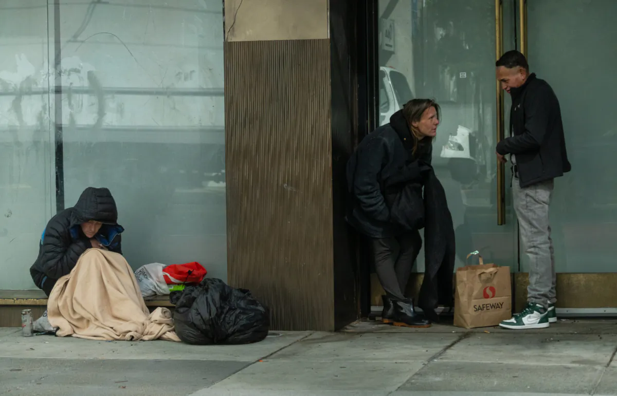 Homeless individuals in San Francisco, Calif., on Feb. 23, 2023. (John Fredricks/The Epoch Times)