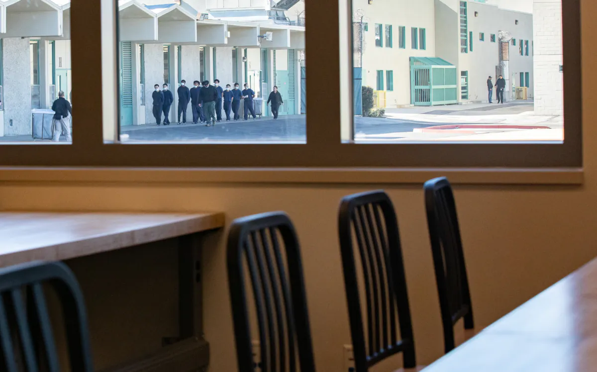 Incarcerated youth walk outside a classroom area in Southern California, in this file photo. (John Fredricks/The Epoch Times)