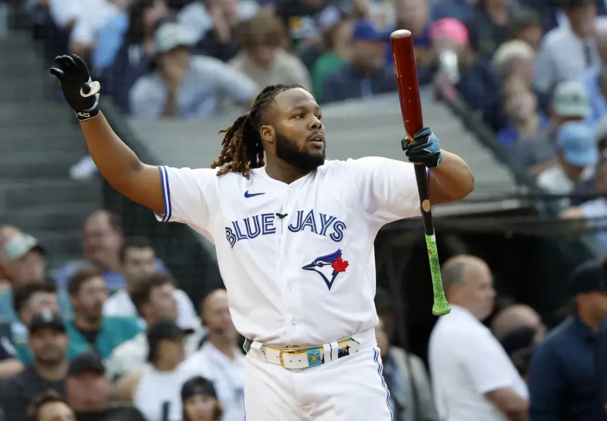 Toronto Blue Jays first baseman Vladimir Guerrero Jr. (27) during the semifinals of the All-Star Home Run Derby at T-Mobile Park in Seattle on Jul 10, 2023. (Joe Nicholson/USA TODAY Sports via Field Level Media)
