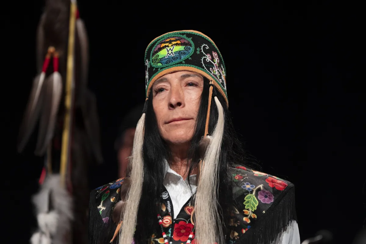 Newly-appointed Interim National Chief of the Assembly of First Nations Joanna Bernard attends the AFN annual general assembly in Halifax on July 11, 2023. (The Canadian Press/Darren Calabrese)