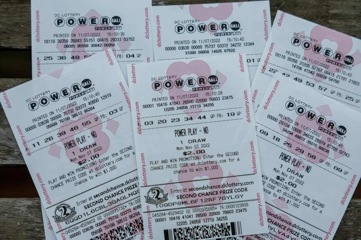 Tickets for the upcoming Powerball lottery in Washington on Nov. 7, 2022. (Tasos Katopodis/Getty Images)