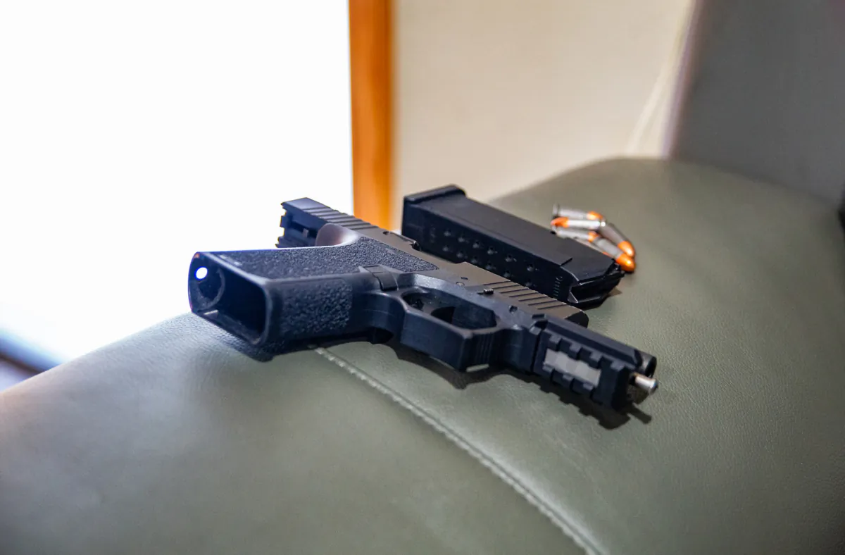 A firearm confiscated by police officers in Westminster, Calif., on May 10, 2022. (John Fredricks/The Epoch Times)