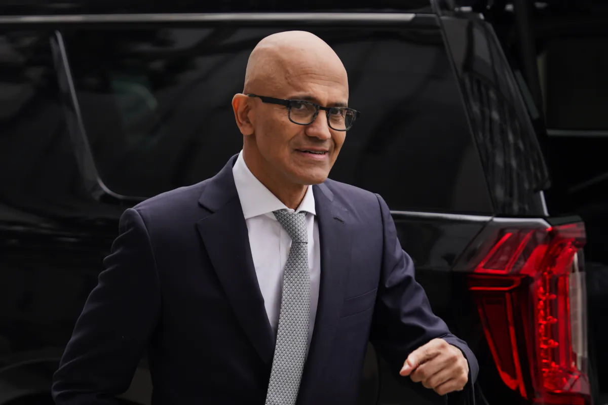 Microsoft CEO Satya Nadella arrives at federal court in San Francisco, Calif., on June 28, 2023. (Loren Elliott/Getty Images)