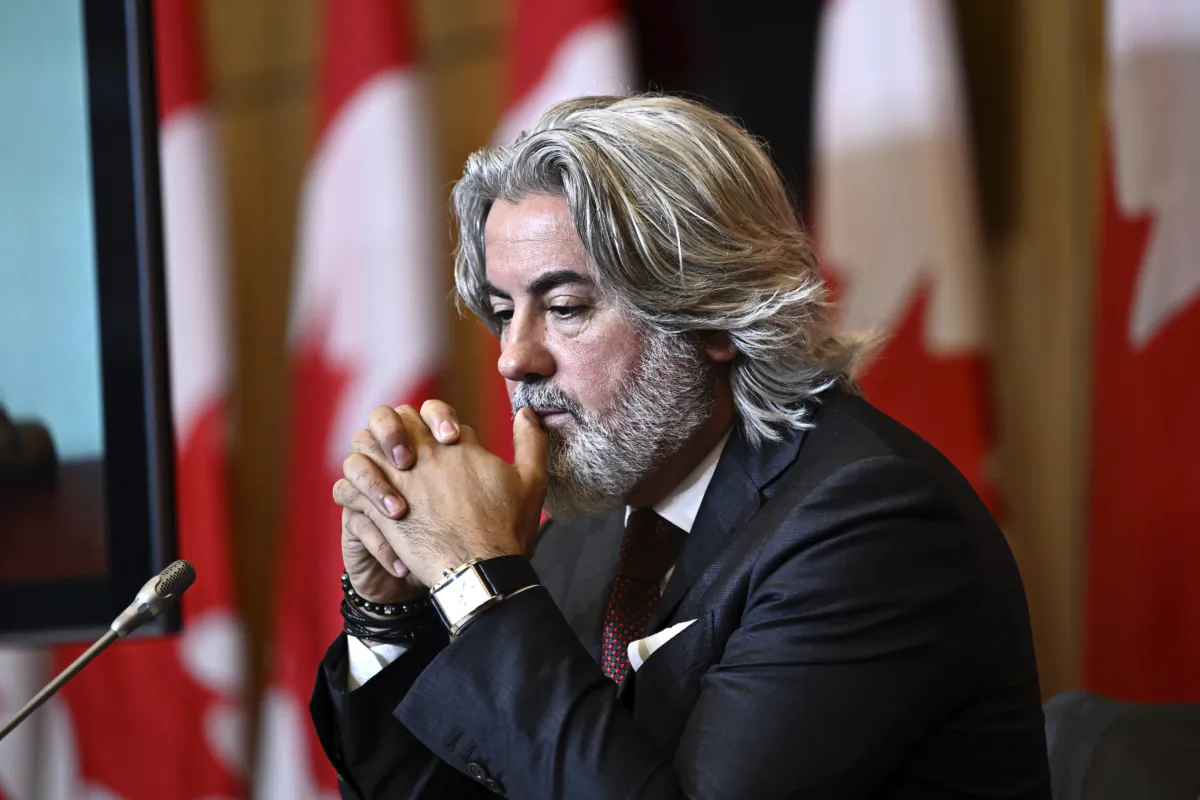 Minister of Canadian Heritage Pablo Rodriguez participates in a news conference on Bill C-18, the Online News Act, in Ottawa, on July 5, 2023. (The Canadian Press/Justin Tang)